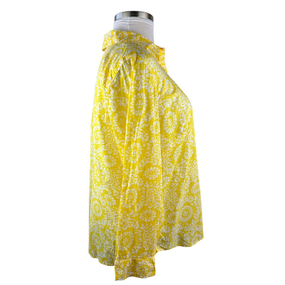 NWT Talbots Sheer Yellow White Print Button Blouse Plus Size 3Xp 3X Petite Top - Picture 7 of 13